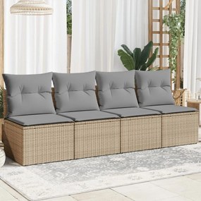 vidaXL Sofá de jardim de 4 lugares com almofadões vime PE bege