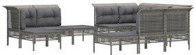 11 pcs conjunto lounge de jardim c/ almofadões vime PE cinzento