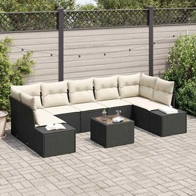 vidaXL Conjunto de Sofá de Jardim com almofada 8 pcs Preto vime PE