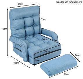 Sofá Cama de Chão individual dobrável com almofada multifuncional para quarto Sala de estar Varanda 67 x 65 x 72 cm Azul