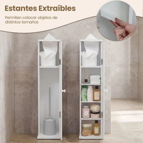 Conjunto de 2 móveis de casa de banho estreitos 17 x 16 x 69 cm com orifício para papel higiénico, porta com puxador, estantes removíveis e organizado