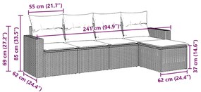 5 pcs conjunto sofás de jardim com almofadões vime PE preto