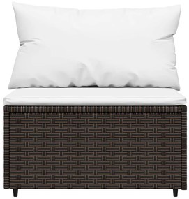 4 pcs conjunto lounge jardim c/ almofadões vime PE castanho
