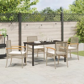 Conjunto de Jantar de Jardim 5 Peças com Almofadas Vime Poly Bege