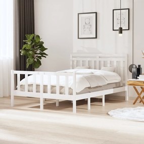 vidaXL Estrutura de cama casal 135x190 cm madeira maciça branco