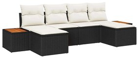 Conjunto de Sofá de Jardim 6 Peças com Almofadas Pretas em Rattan Sint