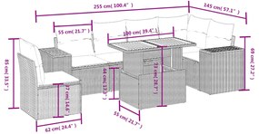 7 pcs conjunto de sofás p/ jardim com almofadões vime PE bege