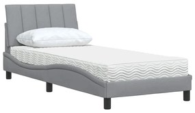 Cama com colchão 90x190 cm tecido cinzento-claro