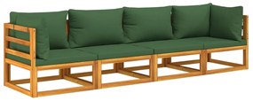 4 pcs conj. lounge jardim madeira c/almofadões verdes