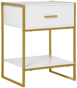 HOMCOM Mesa de Cabeceira Mesa Auxiliar com 1 Gaveta e Prateleira de Armazenamento 45x40x60cm Branco | Aosom Portugal