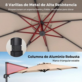 Guarda sol de Jardim de Jardim, 300 x 254 x 190 cm, Rotação de 360° (BASE NÃO INCLUIDA), Bege