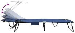 Espreguiçadeiras Dobráveis 2 pcs com Toldo Azul 600D Fabric Oxford