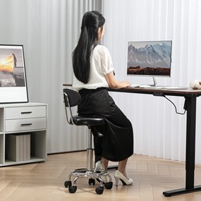 Banco Giratório com Rodas e Encosto Banco de Trabalho com Altura Ajustável Banco Estofado em Couro Sintético 32x40x70x70-86 cm Preto