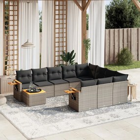 vidaXL 11 pcs conjunto sofás de jardim c/ almofadões vime PE cinzento