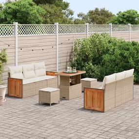 Conjunto de Sofá de Jardim Modular de 9 Peças com Almofadas Bege Ratta