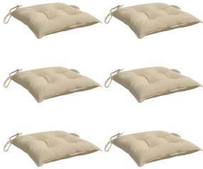 Almofadões de cadeira 6 pcs 50x50x7 cm tecido oxford bege
