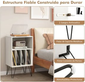 Suporte para discos vinil de 3 níveis com estação de carregamento Estante 4 divisórias 48 x 40 x 88 cm Branco