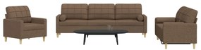 3pcs conjunto de sofás c/ almofadas decorativas tecido castanho
