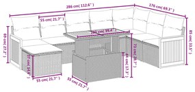 9 pcs conjunto de sofás p/ jardim c/ almofadões vime PE preto