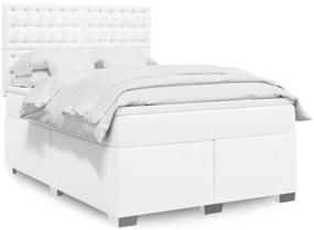 Cama com molas/colchão 140x200 cm couro artificial branco
