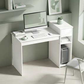 Secretária para computador com gaveta e prateleira, secretária com suporte para a unidade central, 108 x 50 x 82 cm, branco