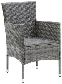 3 pcs conjunto de jantar p/ jardim c/ almofadões vime PE cinza