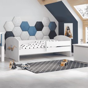 Cama infantil LUK escavadora 140x70 branca com grade - colchão e estrado incluído