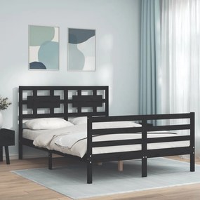 Estrutura de cama de casal c/ cabeceira madeira maciça preto