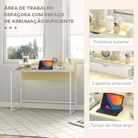 Secretária Moderna Mesa para Escritório Mesa de Computador com Estante e 2 Gavetas Removíveis 106x50x89 cm Branco