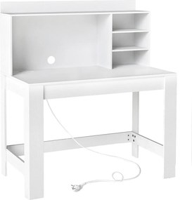 Secretária de computador 108 x 60 x 125 cm com estante com tomadas e orifício para cabos branca