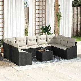 vidaXL Conjunto de Sofás de Jardim de 9 Peças com Almofadas Marrom de Vime Sintético