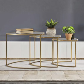 CONJUNTO DE 3 MESAS DE CENTRO TRIANGULARES Ø 60X50-50X45-40X40 CM DOURADO