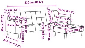 Sofá-cama 2 lugares c/ apoio de pés veludo cinza-claro