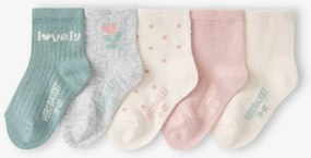 Lote de 5 meias para bebé menina cru