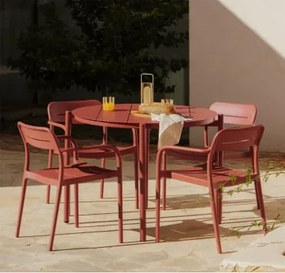 Conjunto De Mesa Redonda Ø110 Cm Em Alumínio Elton E 4 Cadeiras De Jardim Empilháveis Em Polipropileno Graneli Terracota - Sklum