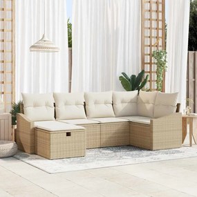 vidaXL Conjunto de Sofá de Jardim de 6 Peças com Almofadas Beijes de Rattan Poliéster