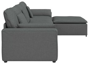 Sofá modular com pufes e almofadas cinzento-escuro