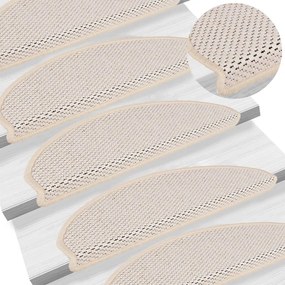 Tapetes escada adesivos aspeto sisal 15pcs 65x21x4 cm creme