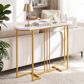 Mesa de Consola, 110 x 30 x 91 cm, Tampo com Imitação de Mármore, Natural + Branco