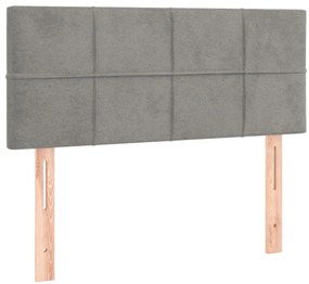 Cabeceira de cama c/ luzes LED tecido 90x5x78/88 cm cinza-claro