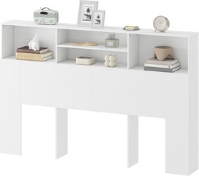 Cabeceira de cama com pés e espaço de arrumação 160 x 20,2 x 108,2 cm, acessório de cama com 4 compartimentos abertos, branco