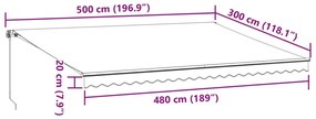 Toldo retrátil manual com luzes LED 500x300 cm bordô