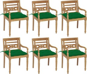 vidaXL Cadeiras Batávia com almofadões 6 pcs madeira de teca maciça