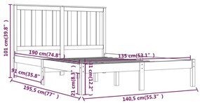 Estrutura de cama casal 135x190 cm pinho maciço