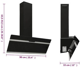 Exaustor de parede 90 cm aço e vidro temperado preto