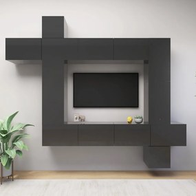 vidaXL 9 pcs conjunto de móveis de TV contraplacado cinzento brilhante