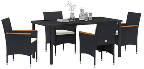 Conjunto de Jantar de Jardim 5 Peças Preto Rattan Poliéster