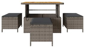 Conjunto de Jantar para Jardim de 4 Peças com Almofadas Cinza em Ratta
