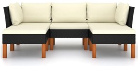 5 pcs conjunto lounge de jardim c/ almofadões vime PE preto