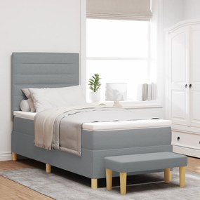 Cama Box Spring com Colchão & Banco Cinza Claro 90x190 cm Tecido